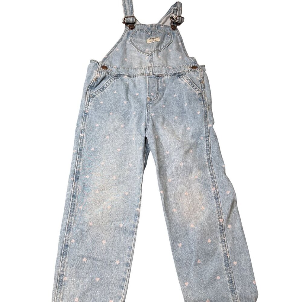 Oshkosh denim heart print overalls girls size‎ 5T light wash Vestbak
